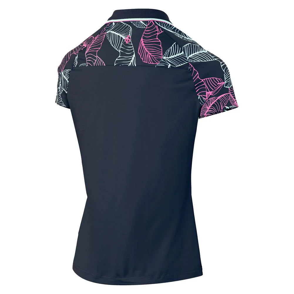 Ladies Leaf Print Raglan Sleeve Polo Shirt